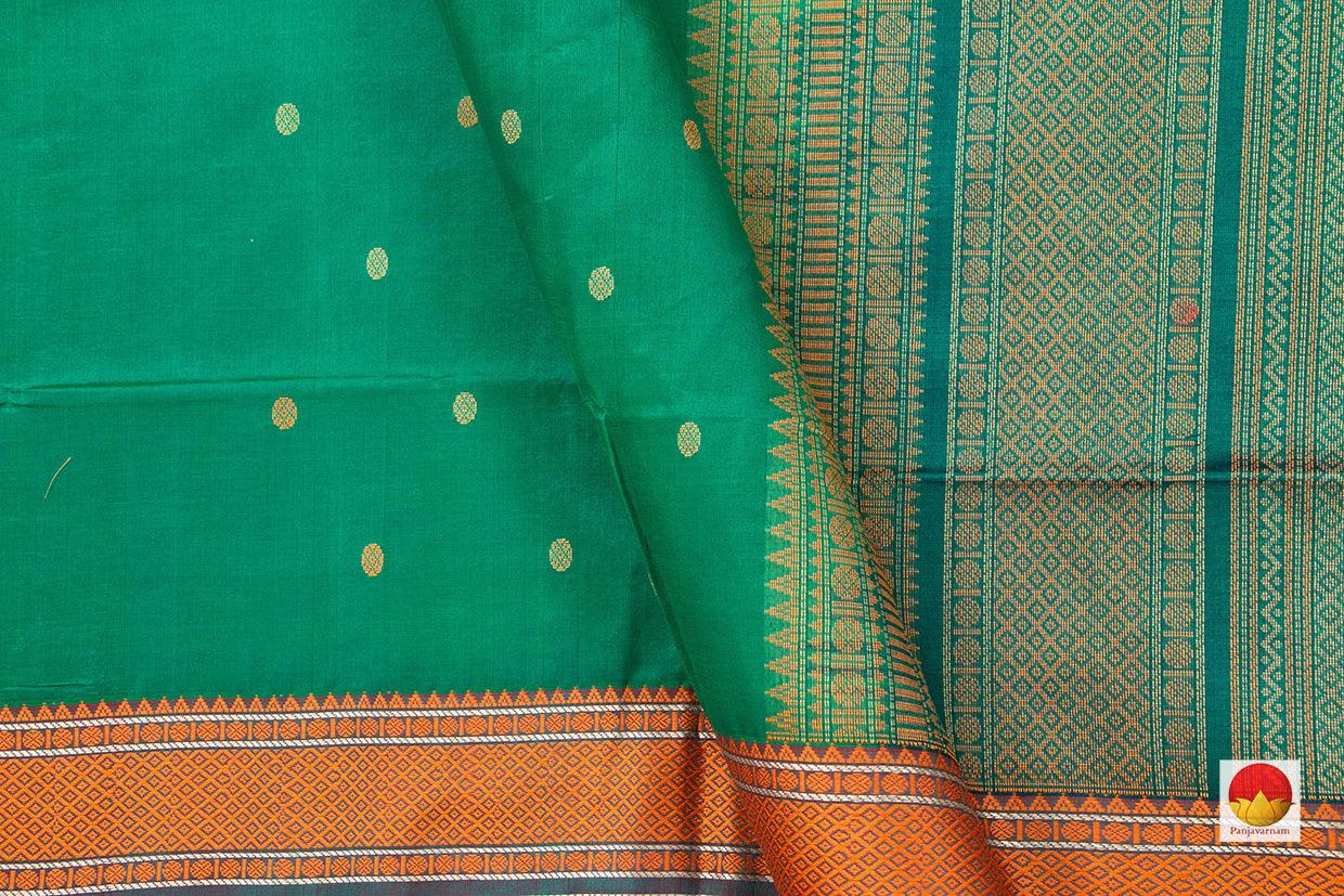 Green Kanchi Silk Cotton Saree With Butta And Silk Thread Work Handwoven For Office Wear PV KSC 1212 - Silk Cotton - Panjavarnam