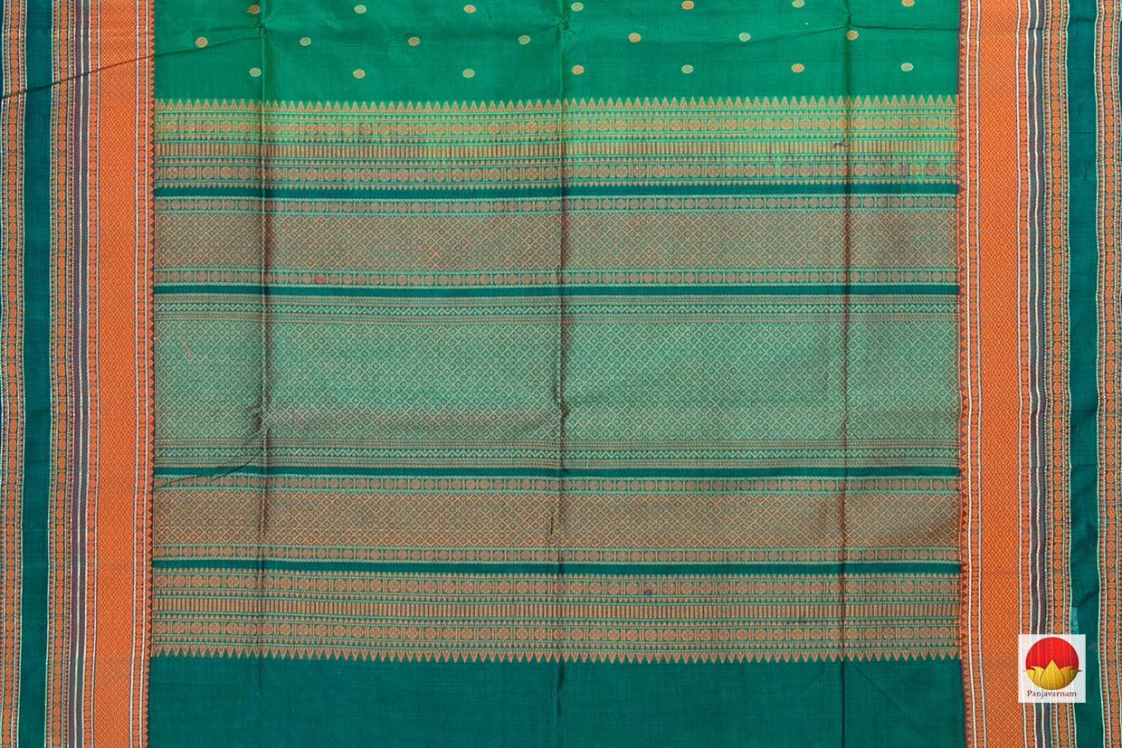 Green Kanchi Silk Cotton Saree With Butta And Silk Thread Work Handwoven For Office Wear PV KSC 1212 - Silk Cotton - Panjavarnam