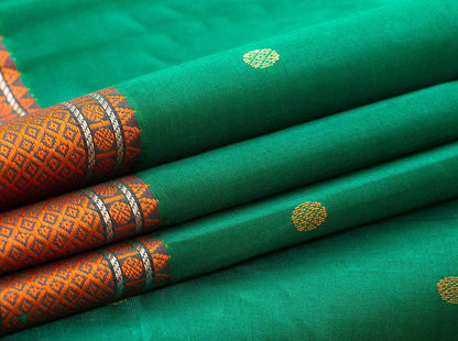 Green Kanchi Silk Cotton Saree With Butta And Silk Thread Work Handwoven For Office Wear PV KSC 1212 - Silk Cotton - Panjavarnam PV KSC 1212