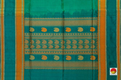 Green Kanchi Silk Cotton Saree With Orange Silk Thread Work Handwoven For Office Wear PV KSC 1216 - Silk Cotton - Panjavarnam