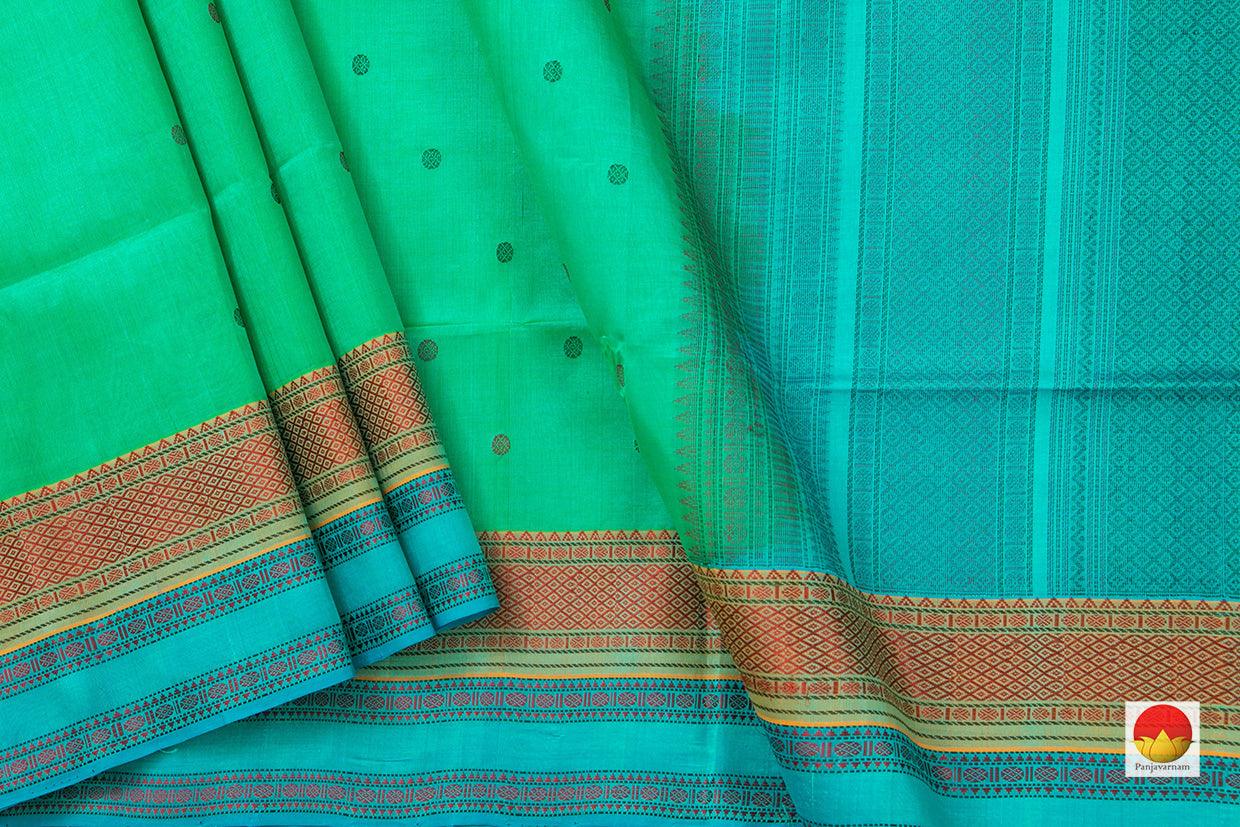 Green Kanchi Silk Cotton Saree With Silk Thread Work Handwoven For Office Wear PV KSC 1213 - Silk Cotton - Panjavarnam PV KSC 1213