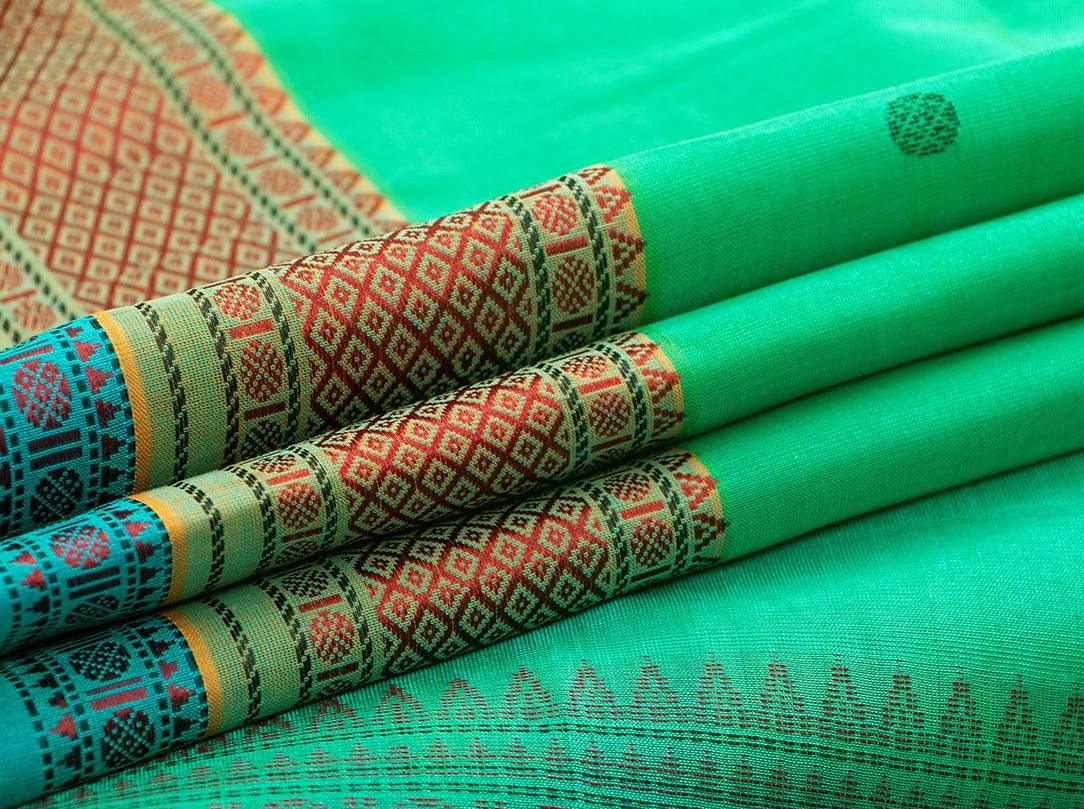 Green Kanchi Silk Cotton Saree With Silk Thread Work Handwoven For Office Wear PV KSC 1213 - Silk Cotton - Panjavarnam PV KSC 1213