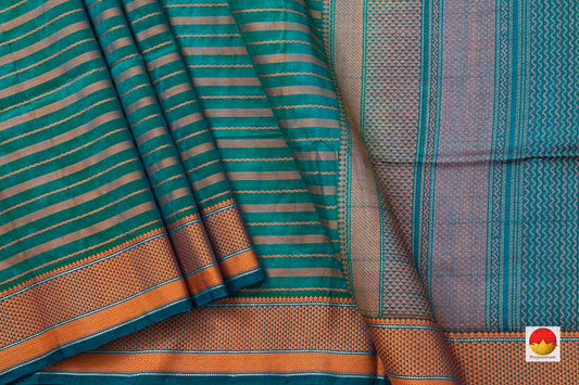 Green Kanchi Silk Cotton Saree With Silk Thread Work Handwoven For Office Wear PV KSC 1214 - Silk Cotton - Panjavarnam