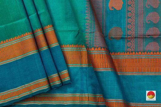 Green Kanchi Silk Cotton Saree With Silk Thread Work Handwoven For Office Wear PV KSC 1217 - Silk Cotton - Panjavarnam