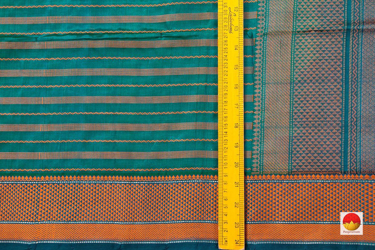 Green Kanchi Silk Cotton Saree With Stripes And Silk Thread Work Handwoven For Office Wear PV KSC 1214 - Silk Cotton - Panjavarnam