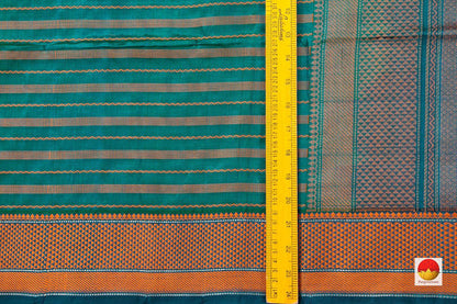 Green Kanchi Silk Cotton Saree With Stripes And Silk Thread Work Handwoven For Office Wear PV KSC 1214 - Silk Cotton - Panjavarnam