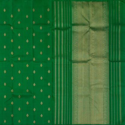 Green Kanchipuram Borderless Silk Saree Handwoven Pure Silk Pure Zari For Festive Wear PV GTA 101 - Silk Sari - Panjavarnam PV GTA 101