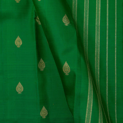 Green Kanchipuram Borderless Silk Saree Handwoven Pure Silk Pure Zari For Festive Wear PV GTA 101 - Silk Sari - Panjavarnam PV GTA 101