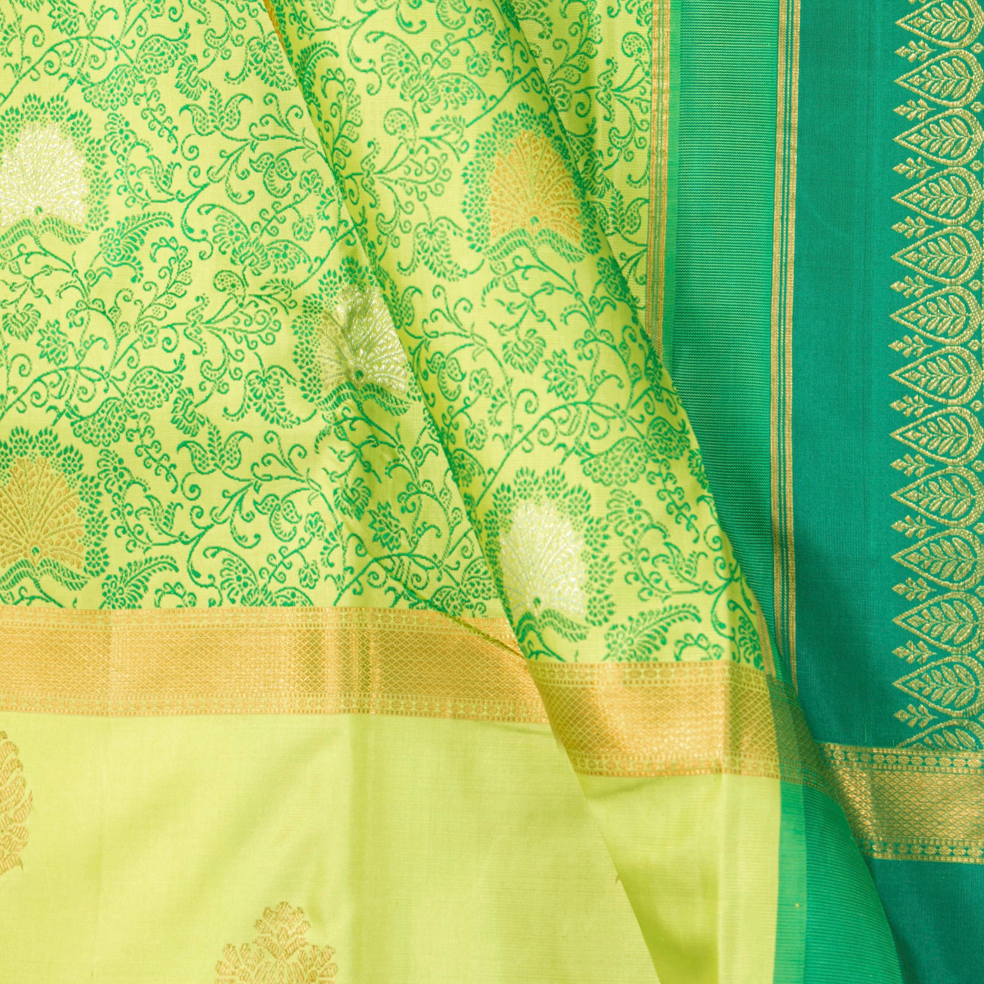 Green Kanchipuram Silk Saree For Festive Wear PV NYC 1502 - Silk Sari - Panjavarnam PV NYC 1502