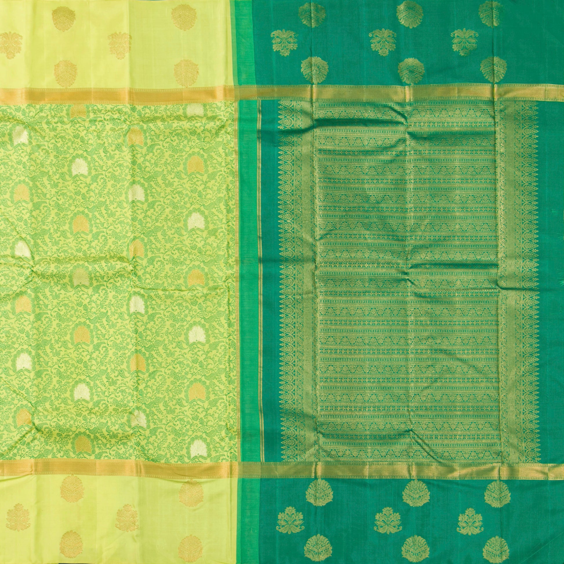 Green Kanchipuram Silk Saree For Festive Wear PV NYC 1502 - Silk Sari - Panjavarnam PV NYC 1502