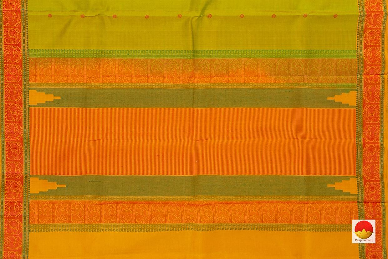 Green Kanchipuram Silk Saree Handwoven Pure Silk No Zari For Festive Wear PV RM NZ 437 - Silk Sari - Panjavarnam