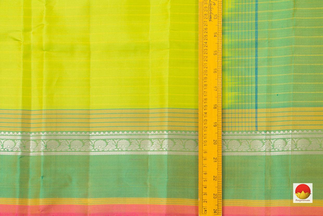 Green Kanchipuram Silk Saree Handwoven Pure Silk No Zari Medium Border Office wear PV KNN 161 - Silk Sari - Panjavarnam