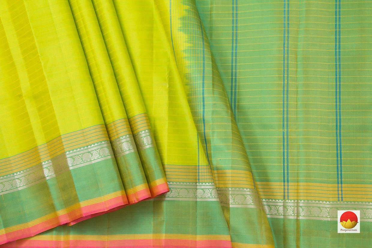 Green Kanchipuram Silk Saree Handwoven Pure Silk No Zari Medium Border Office wear PV KNN 161 - Silk Sari - Panjavarnam PV KNN 161