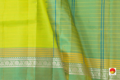 Green Kanchipuram Silk Saree Handwoven Pure Silk No Zari Medium Border Office wear PV KNN 161 - Silk Sari - Panjavarnam PV KNN 161