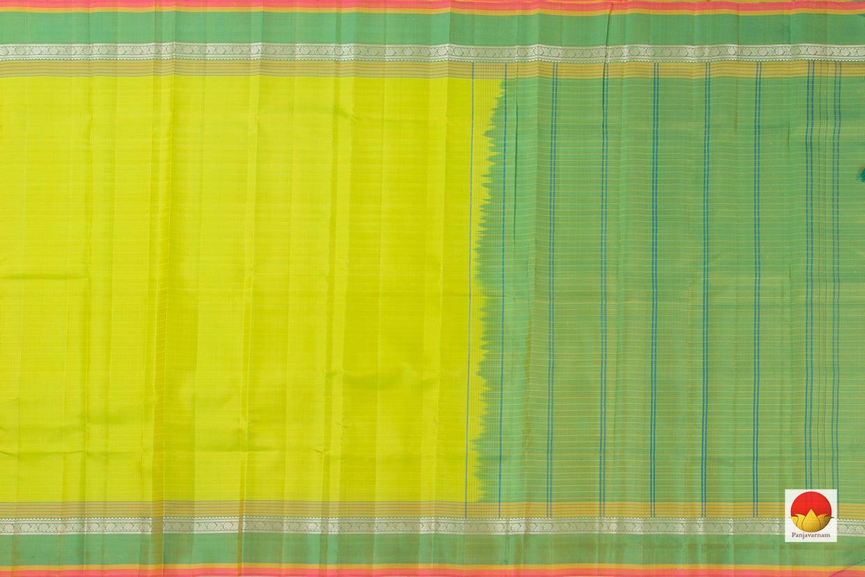 Green Kanchipuram Silk Saree Handwoven Pure Silk No Zari Medium Border Office wear PV KNN 161 - Silk Sari - Panjavarnam PV KNN 161