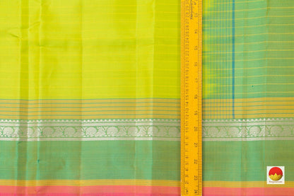 Green Kanchipuram Silk Saree Handwoven Pure Silk No Zari Medium Border Office wear PV KNN 161 - Silk Sari - Panjavarnam PV KNN 161