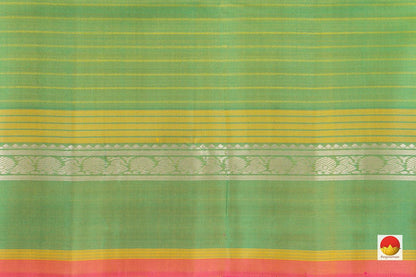 Green Kanchipuram Silk Saree Handwoven Pure Silk No Zari Medium Border Office wear PV KNN 161 - Silk Sari - Panjavarnam PV KNN 161