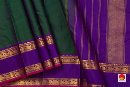 Green Kanchipuram Silk Saree Handwoven Pure Silk Pure Zari For Festive Wear PV J 4959 - Silk Sari - Panjavarnam PV J 4959