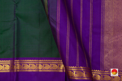 Green Kanchipuram Silk Saree Handwoven Pure Silk Pure Zari For Festive Wear PV J 4959 - Silk Sari - Panjavarnam PV J 4959