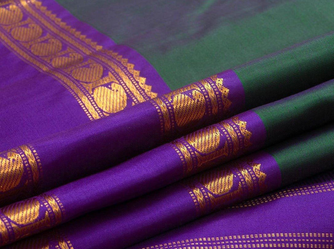 Green Kanchipuram Silk Saree Handwoven Pure Silk Pure Zari For Festive Wear PV J 4959 - Silk Sari - Panjavarnam PV J 4959