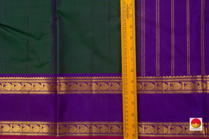 Green Kanchipuram Silk Saree Handwoven Pure Silk Pure Zari For Festive Wear PV J 4959 - Silk Sari - Panjavarnam PV J 4959