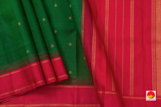 Green Kanchipuram Silk Saree Handwoven Pure Silk Pure Zari For Festive Wear PV NYC 848 - Silk Sari - Panjavarnam