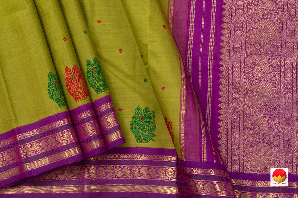 Green Kanchipuram Silk Saree Handwoven Pure Silk Pure Zari Ganga Jamuna For Wedding Wear PV NYC 788 - Silk Sari - Panjavarnam PV NYC 788