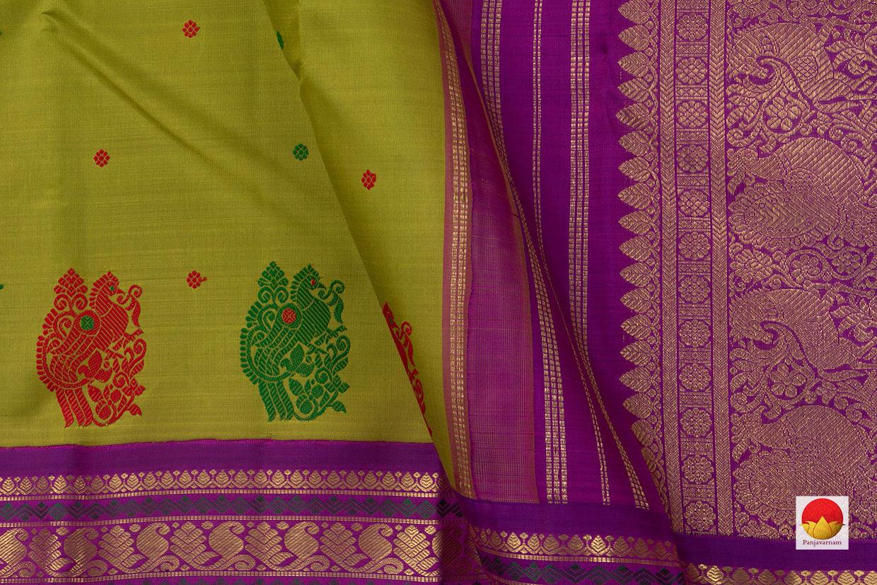 Green Kanchipuram Silk Saree Handwoven Pure Silk Pure Zari Ganga Jamuna For Wedding Wear PV NYC 788 - Silk Sari - Panjavarnam PV NYC 788