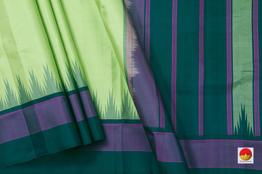 Green Kanchipuram Silk Saree Handwoven Pure Silk Temple Border No Zari PV KNN 191 - Silk Sari - Panjavarnam