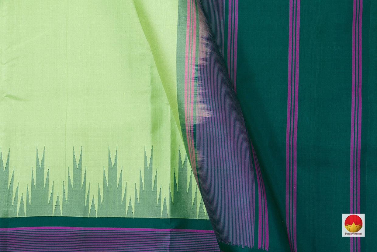 Green Kanchipuram Silk Saree Handwoven Pure Silk Temple Border No Zari PV KNN 191 - Silk Sari - Panjavarnam PV KNN 191