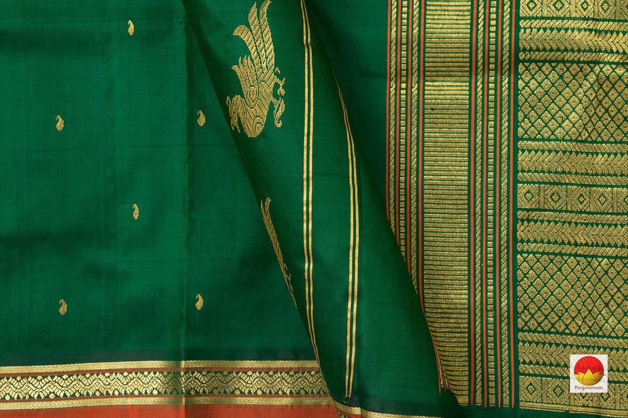 Green Kanchipuram Silk Saree Light Weight Handwoven Pure Silk Pure Zari For Office Wear PV ABI 1209 - Silk Sari - Panjavarnam