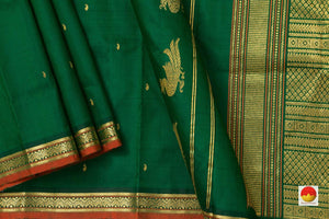 Green Kanchipuram Silk Saree Light Weight Handwoven Pure Silk Pure Zari For Office Wear PV ABI 1209 - Silk Sari - Panjavarnam PV ABI 1209