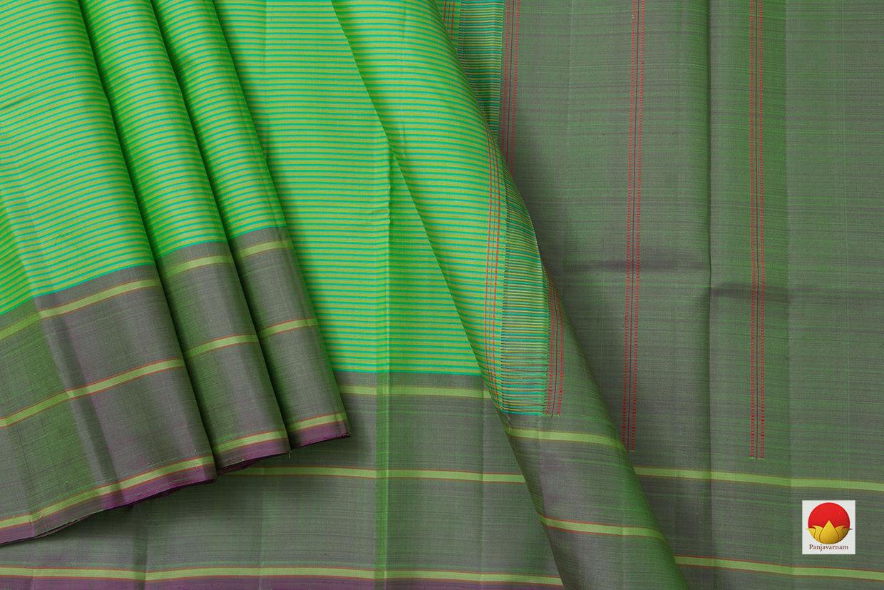 Green Kanchipuram Silk Saree No Zari Handwoven Pure Silk For Office Wear PV NYC 982 - Silk Sari - Panjavarnam PV NYC 982