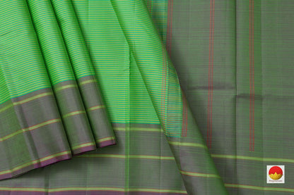 Green Kanchipuram Silk Saree No Zari Handwoven Pure Silk For Office Wear PV NYC 982 - Silk Sari - Panjavarnam PV NYC 982