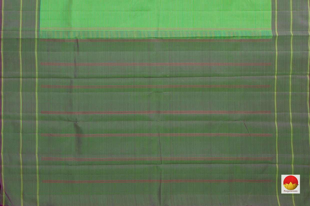 Green Kanchipuram Silk Saree No Zari Handwoven Pure Silk For Office Wear PV NYC 982 - Silk Sari - Panjavarnam PV NYC 982