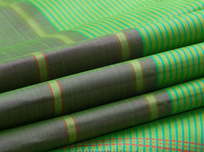 Green Kanchipuram Silk Saree No Zari Handwoven Pure Silk For Office Wear PV NYC 982 - Silk Sari - Panjavarnam PV NYC 982