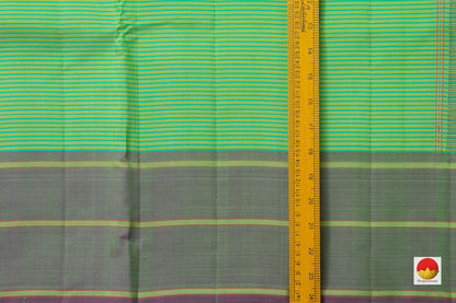 Green Kanchipuram Silk Saree No Zari Handwoven Pure Silk For Office Wear PV NYC 982 - Silk Sari - Panjavarnam PV NYC 982