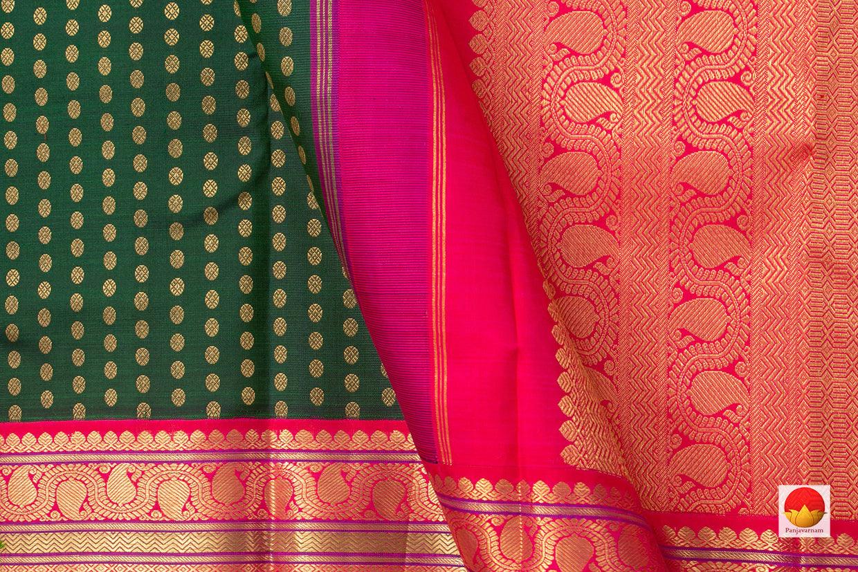 Green Kanchipuram Silk Saree With Contrast Pink Border Handwoven Pure Silk Pure Zari For Wedding Wear PV NYC 952 - Silk Sari - Panjavarnam