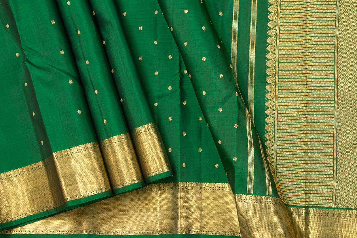 Green Kanchipuram Silk Saree With Kamalam Motifs And Medium Border Handwoven Pure Silk For Wedding Wear PV NYC 1014 - Silk Sari - Panjavarnam PV NYC 1014