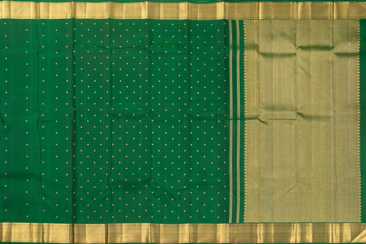 Green Kanchipuram Silk Saree With Kamalam Motifs And Medium Border Handwoven Pure Silk For Wedding Wear PV NYC 1014 - Silk Sari - Panjavarnam PV NYC 1014