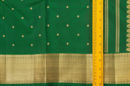 Green Kanchipuram Silk Saree With Kamalam Motifs And Medium Border Handwoven Pure Silk For Wedding Wear PV NYC 1014 - Silk Sari - Panjavarnam PV NYC 1014