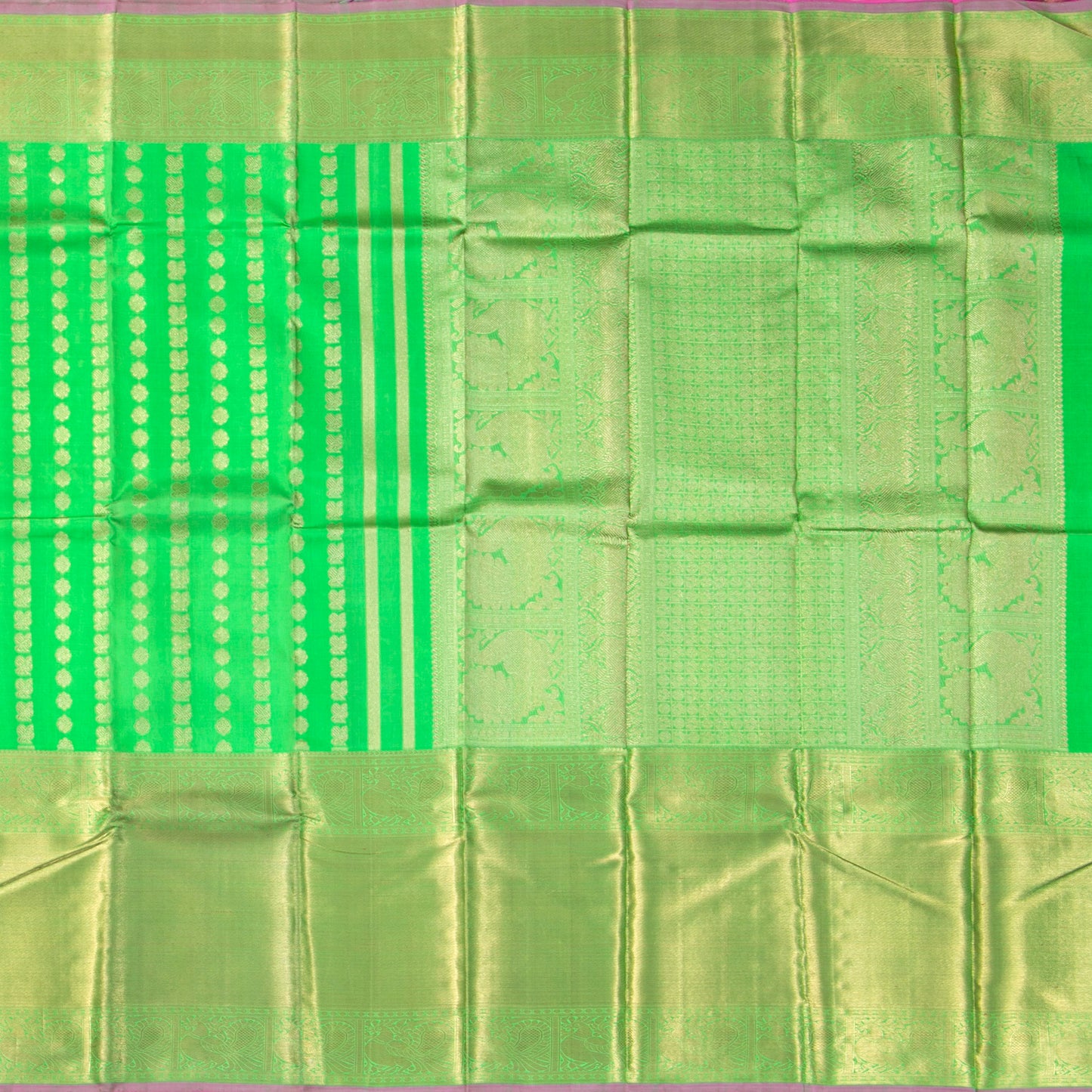 Green Kanchipuram Silk Saree With Long Border For Bridal Wear PV NYC 1451 - Silk Sari - Panjavarnam PV NYC 1451