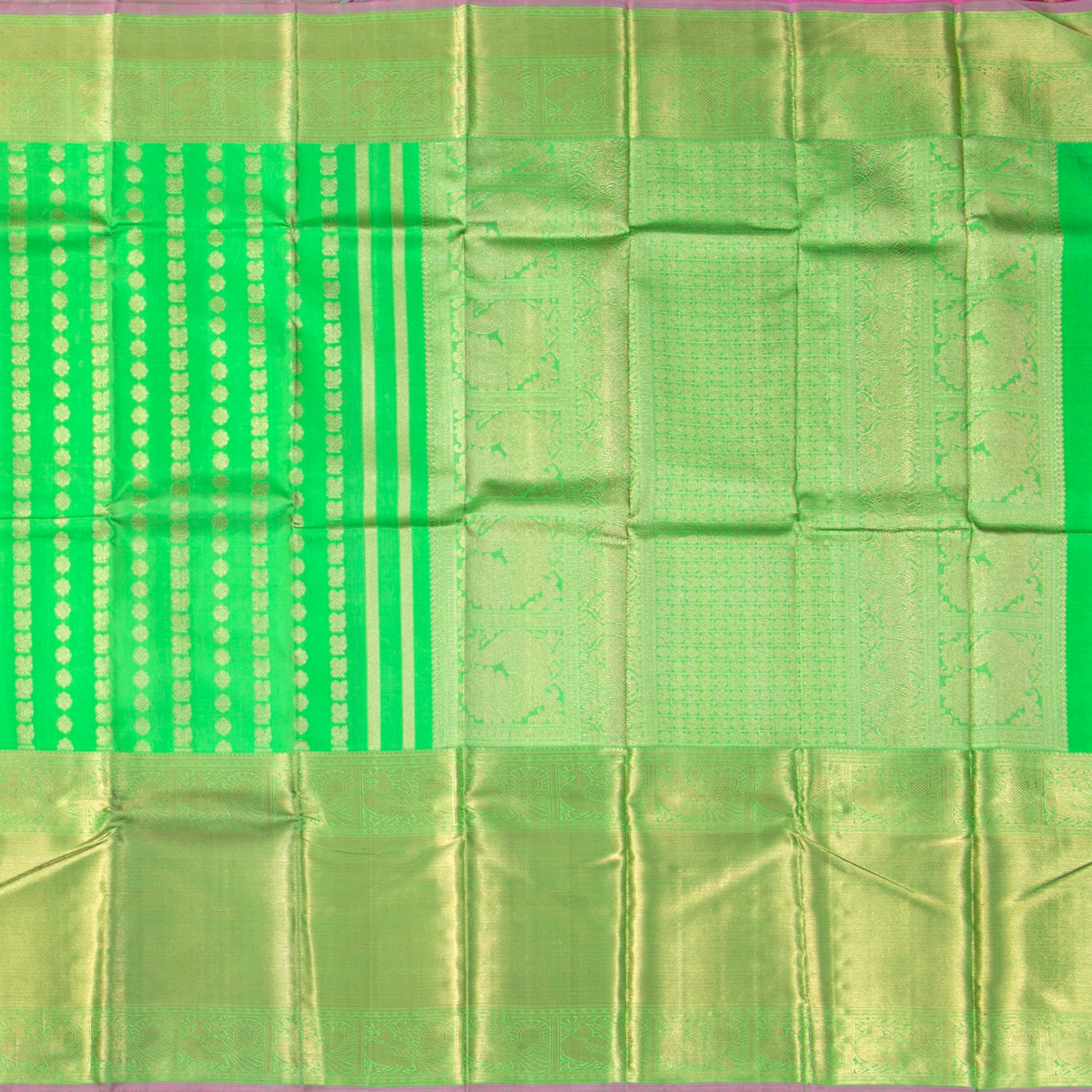 Green Kanchipuram Silk Saree With Long Border For Bridal Wear PV NYC 1451 - Silk Sari - Panjavarnam PV NYC 1451