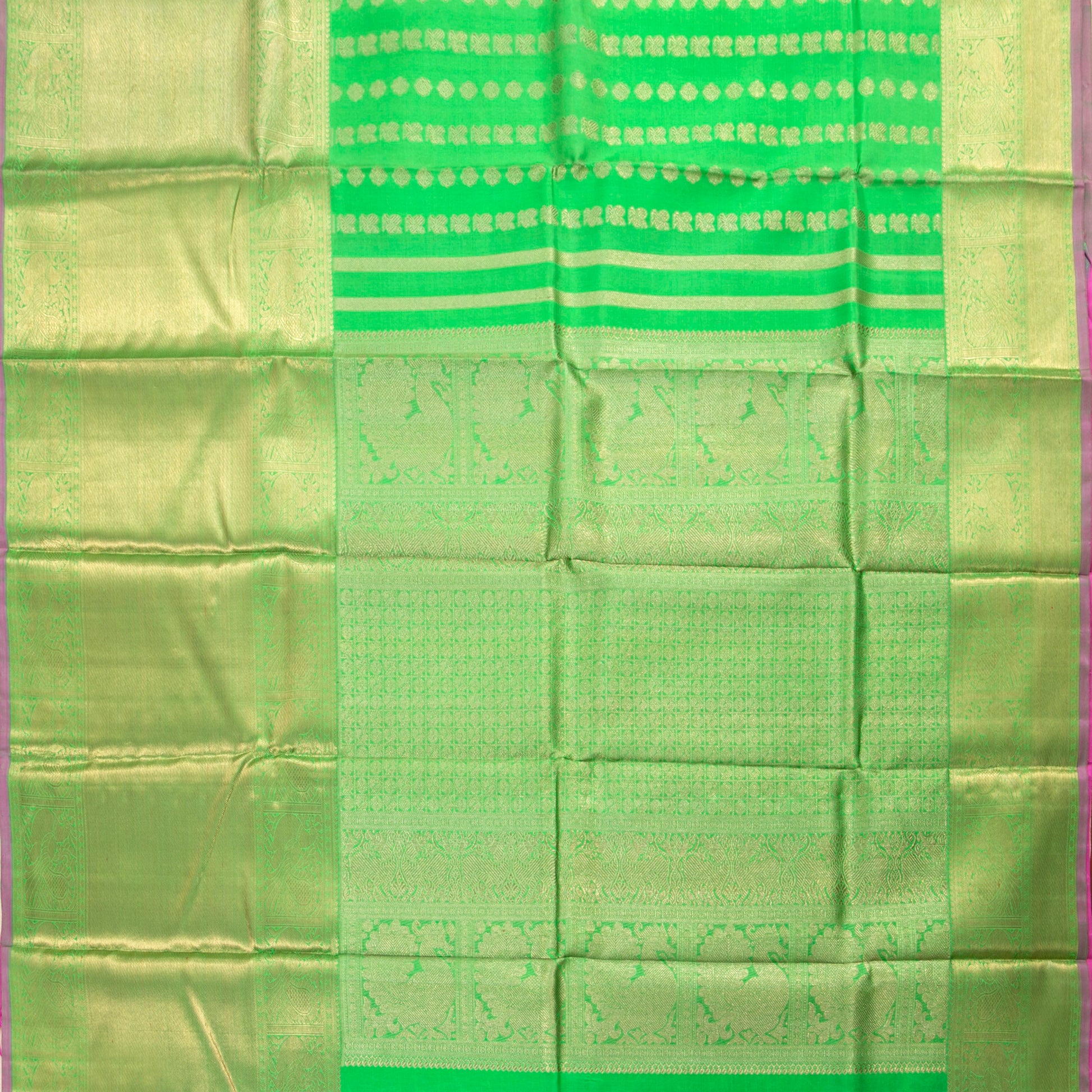 Green Kanchipuram Silk Saree With Long Border For Bridal Wear PV NYC 1451 - Silk Sari - Panjavarnam PV NYC 1451