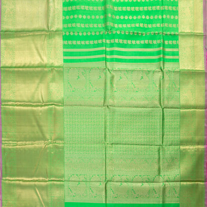 Green Kanchipuram Silk Saree With Long Border For Bridal Wear PV NYC 1451 - Silk Sari - Panjavarnam PV NYC 1451