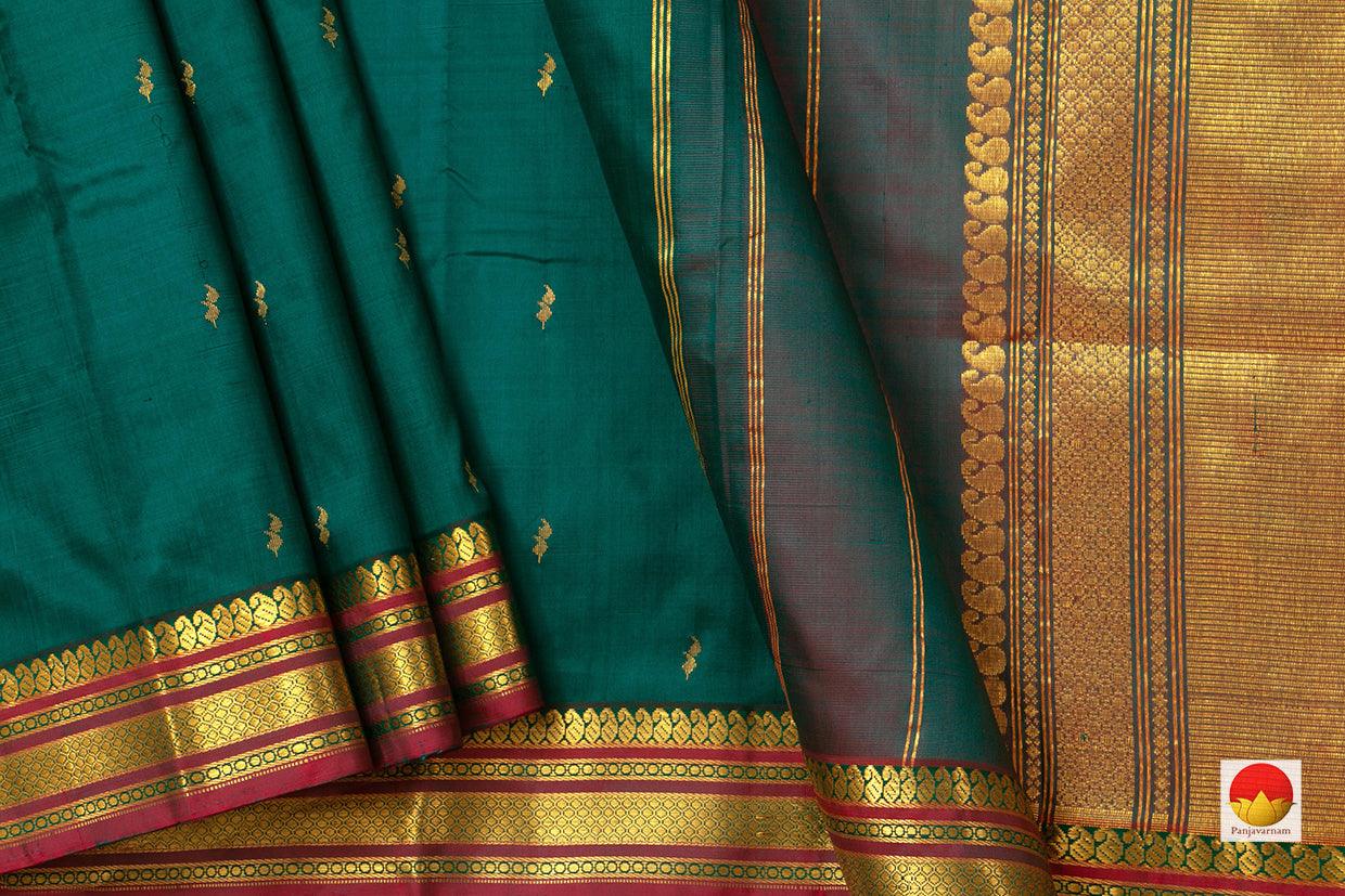 Green Kanchipuram Silk Saree With Maroon Border Handwoven Pure Silk Pure Zari For Office Wear PV ABI 1218 - Silk Sari - Panjavarnam PV ABI 1218