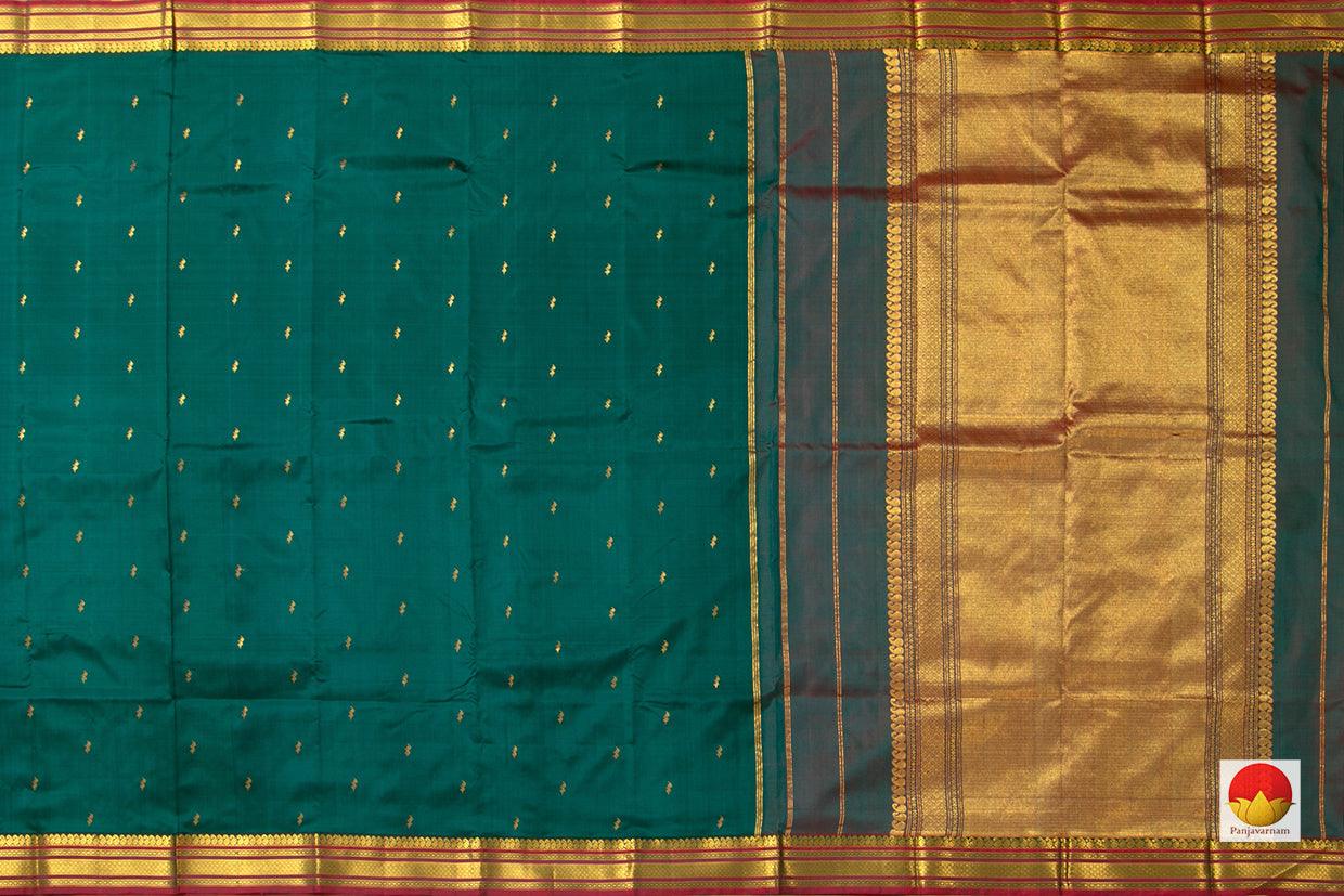 Green Kanchipuram Silk Saree With Maroon Border Handwoven Pure Silk Pure Zari For Office Wear PV ABI 1218 - Silk Sari - Panjavarnam PV ABI 1218