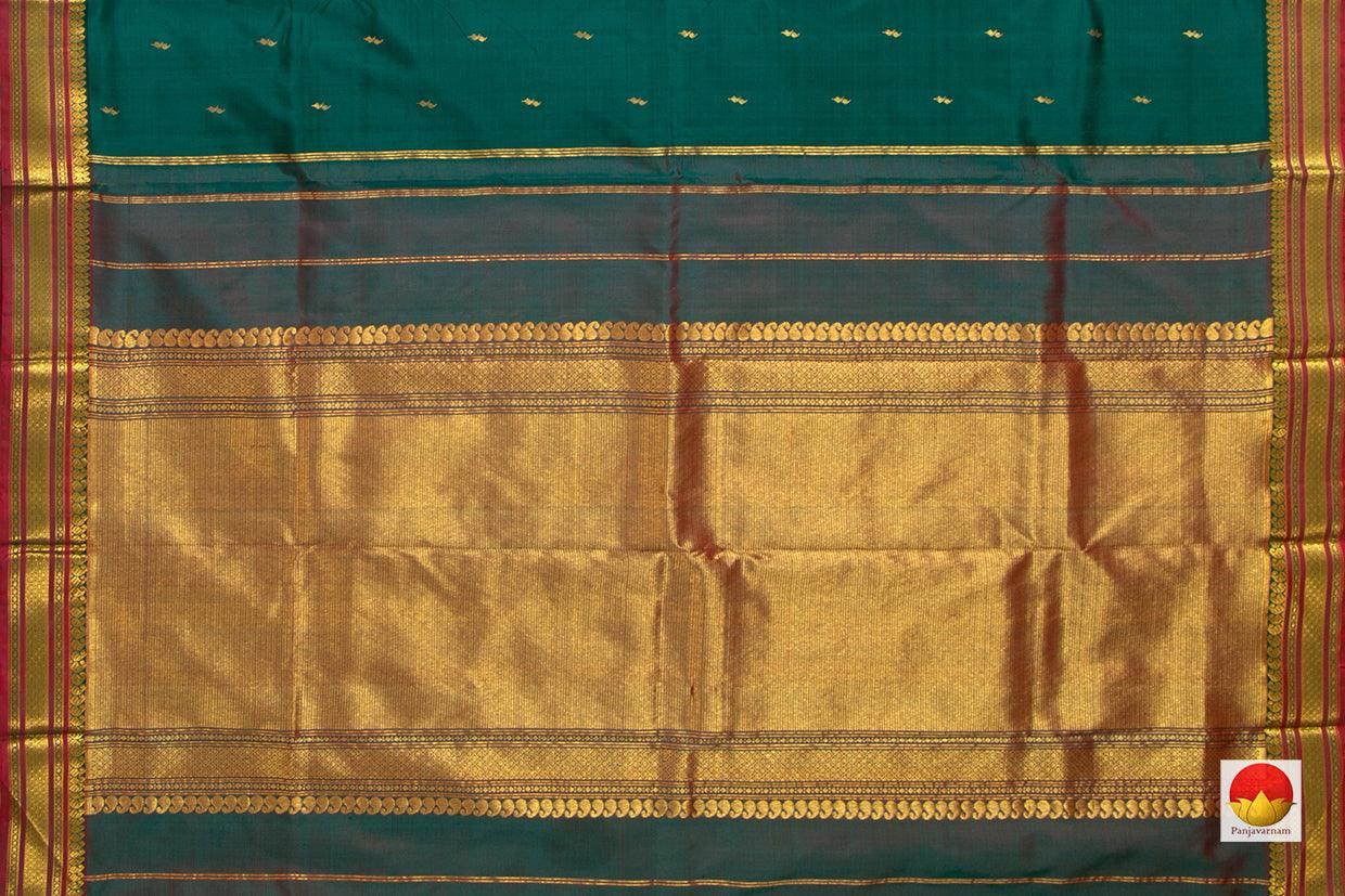 Green Kanchipuram Silk Saree With Maroon Border Handwoven Pure Silk Pure Zari For Office Wear PV ABI 1218 - Silk Sari - Panjavarnam PV ABI 1218