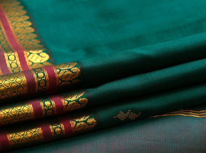 Green Kanchipuram Silk Saree With Maroon Border Handwoven Pure Silk Pure Zari For Office Wear PV ABI 1218 - Silk Sari - Panjavarnam PV ABI 1218