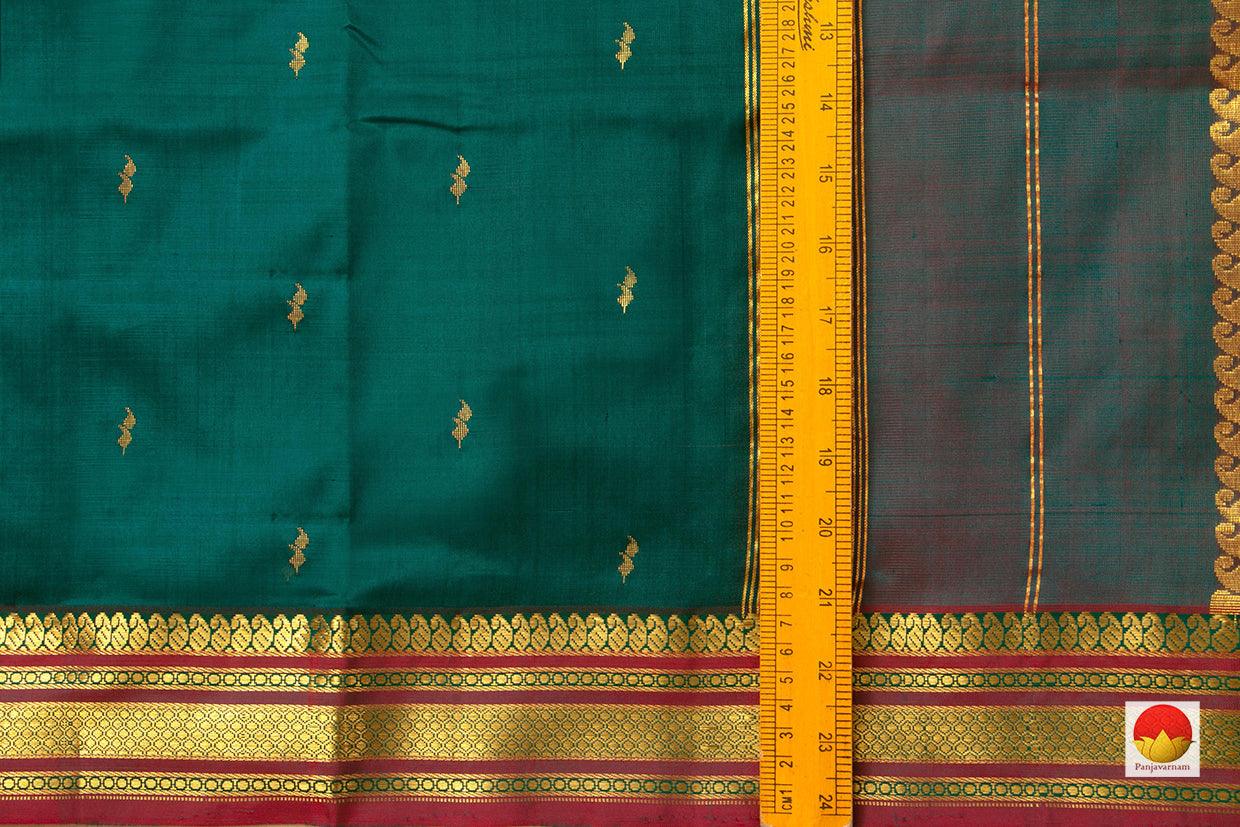 Green Kanchipuram Silk Saree With Maroon Border Handwoven Pure Silk Pure Zari For Office Wear PV ABI 1218 - Silk Sari - Panjavarnam PV ABI 1218